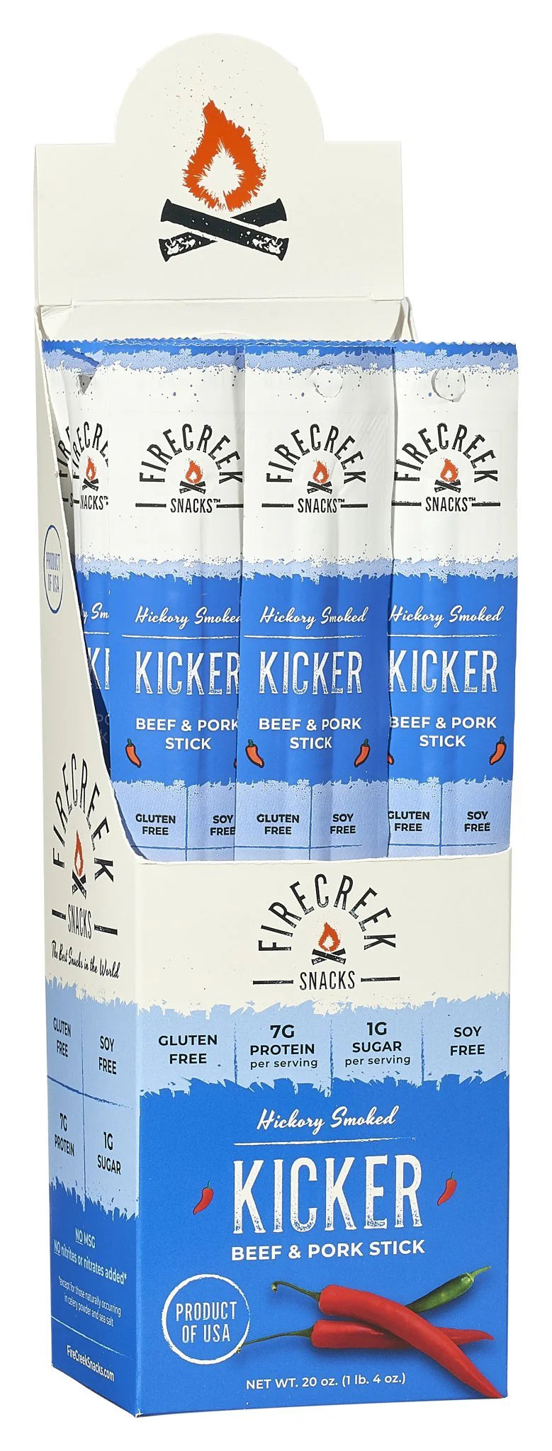 Firecreek Kicker Spicy Beef Jerky Meat Stick, All Natural, Keto, Paleo, Low Carb, Msg Free, Soy Free, Gluten Free, 1 oz - Pack of 20