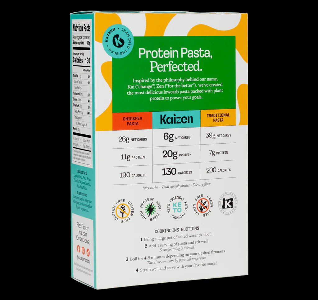 Kaizen Low Carb Radiatori Pasta - High Protein (20g), Keto Friendly, Gluten-Free, Grain Free, Kosher, Plant-Based - Pack of 2