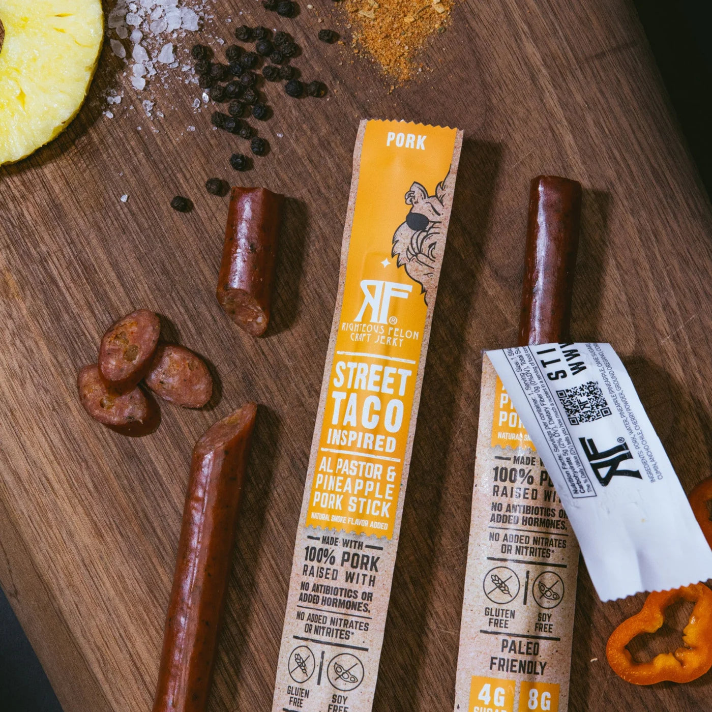 Righteous Felon Street Taco 100% Pork Meat Sticks | High Protein, Low Carb, Keto, Gluten Free, Craft Beef, Turkey, Pork - Pack of 24