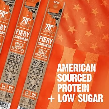 Righteous Felon Fiery Habanero Escobar 100% Beef Meat Sticks | High Protein, Low Carb, Keto, Gluten Free, Craft Beef, Turkey, Pork - Pack of 24