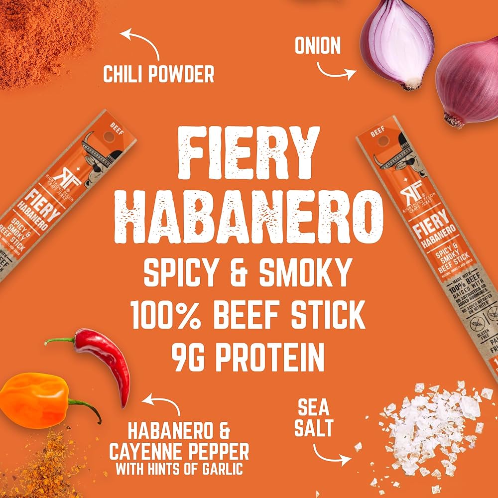 Righteous Felon Fiery Habanero Escobar 100% Beef Meat Sticks | High Protein, Low Carb, Keto, Gluten Free, Craft Beef, Turkey, Pork - Pack of 24