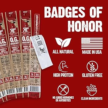 Righteous Felon OG Hickory 109% Beef Meat Sticks | High Protein, Low Carb, Keto, Gluten Free, Craft Beef, Turkey, Pork - Pack of 10