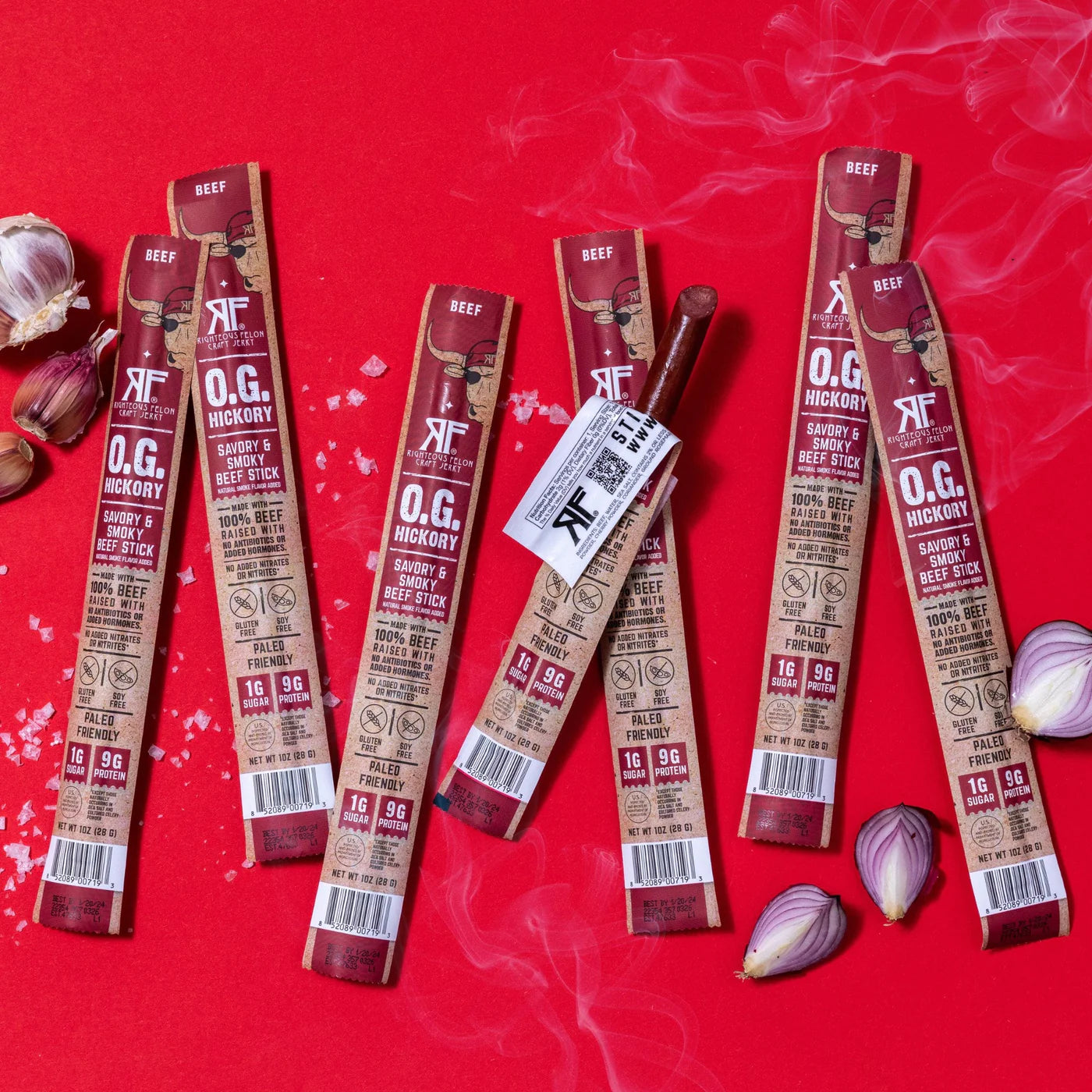 Righteous Felon OG Hickory 100% Beef Meat Sticks | High Protein, Low Carb, Keto, Gluten Free, Craft Beef, Turkey, Pork - Pack of 24