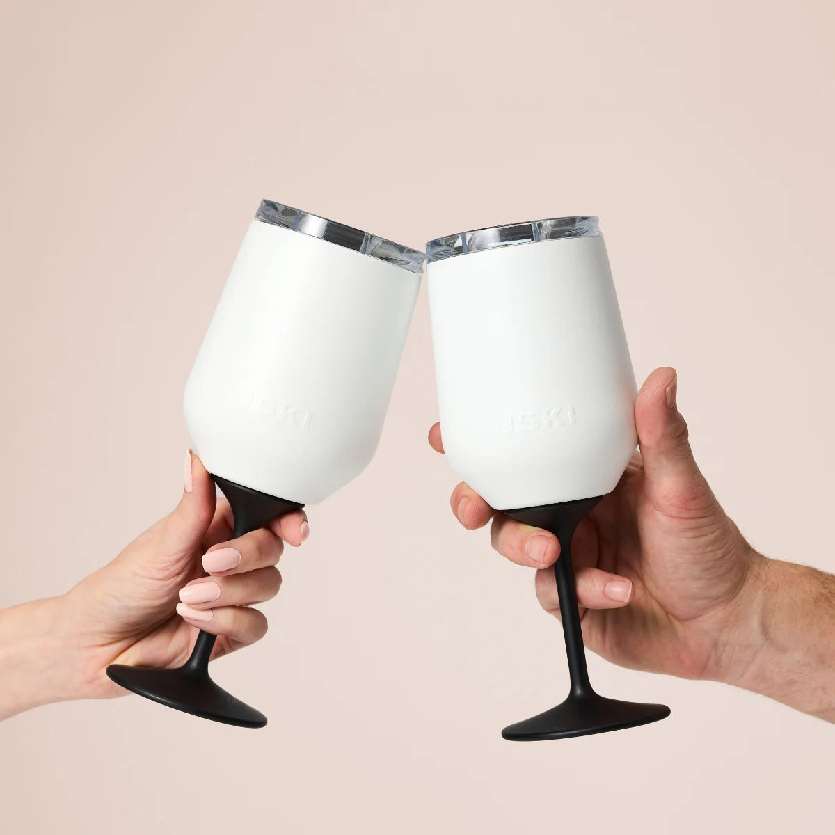 Huski Wine Tumbler 2.0 - Award-winning Design with Detachable Stem, Premium Stainless Steel Wine Glass with Lid - Powder Pink