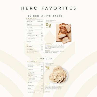 Hero Favorites Bundle — 0g Net Carb White Bread, 1g Net Carb Flour Tortilla | 0g Sugar, High Fiber
