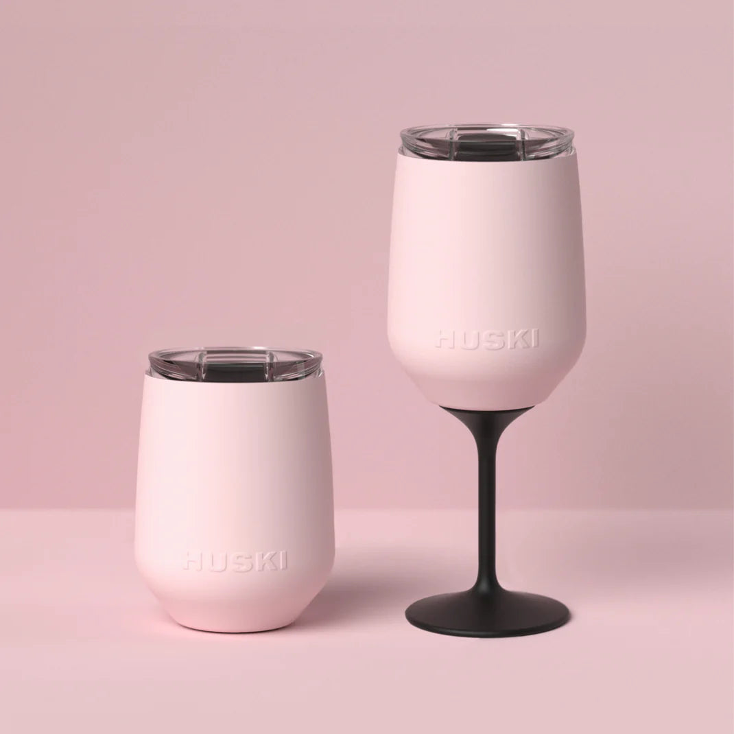 Huski Wine Tumbler 2.0 - Award-winning Design with Detachable Stem, Premium Stainless Steel Wine Glass with Lid - Powder Pink
