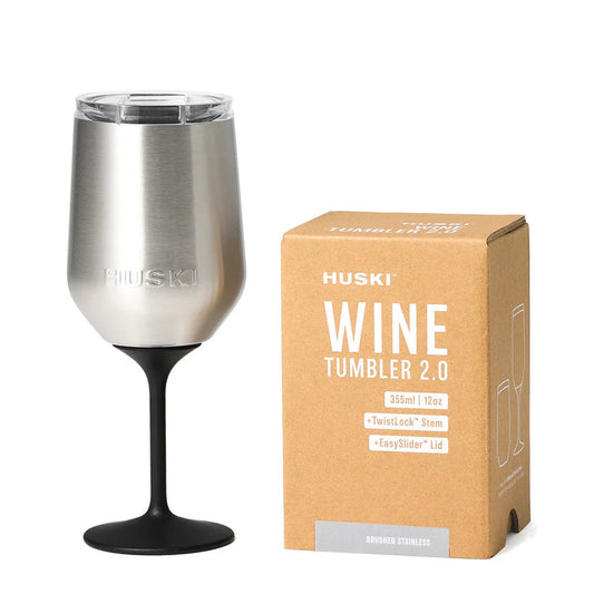 Huski Wine Tumbler 2.0 - Award-winning Design with Detachable Stem, Premium Stainless Steel Wine Glass with Lid - Brushed Stainless
