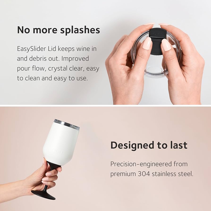 Huski Wine Tumbler 2.0 - Award-winning Design with Detachable Stem, Premium Stainless Steel Wine Glass with Lid - White