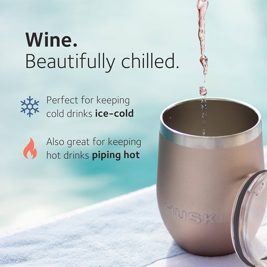 Huski Wine Tumbler 2.0 - Award-winning Design with Detachable Stem, Premium Stainless Steel Wine Glass with Lid - White