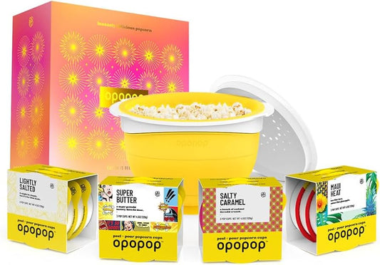Opopop Gluten Free, Non-GMO Microwave Popcorn Starter Kit - Gourmet Popcorn Kit, Collapsible Silicone Popcorn Popper, Popcorn Maker - Variety Pack of 12