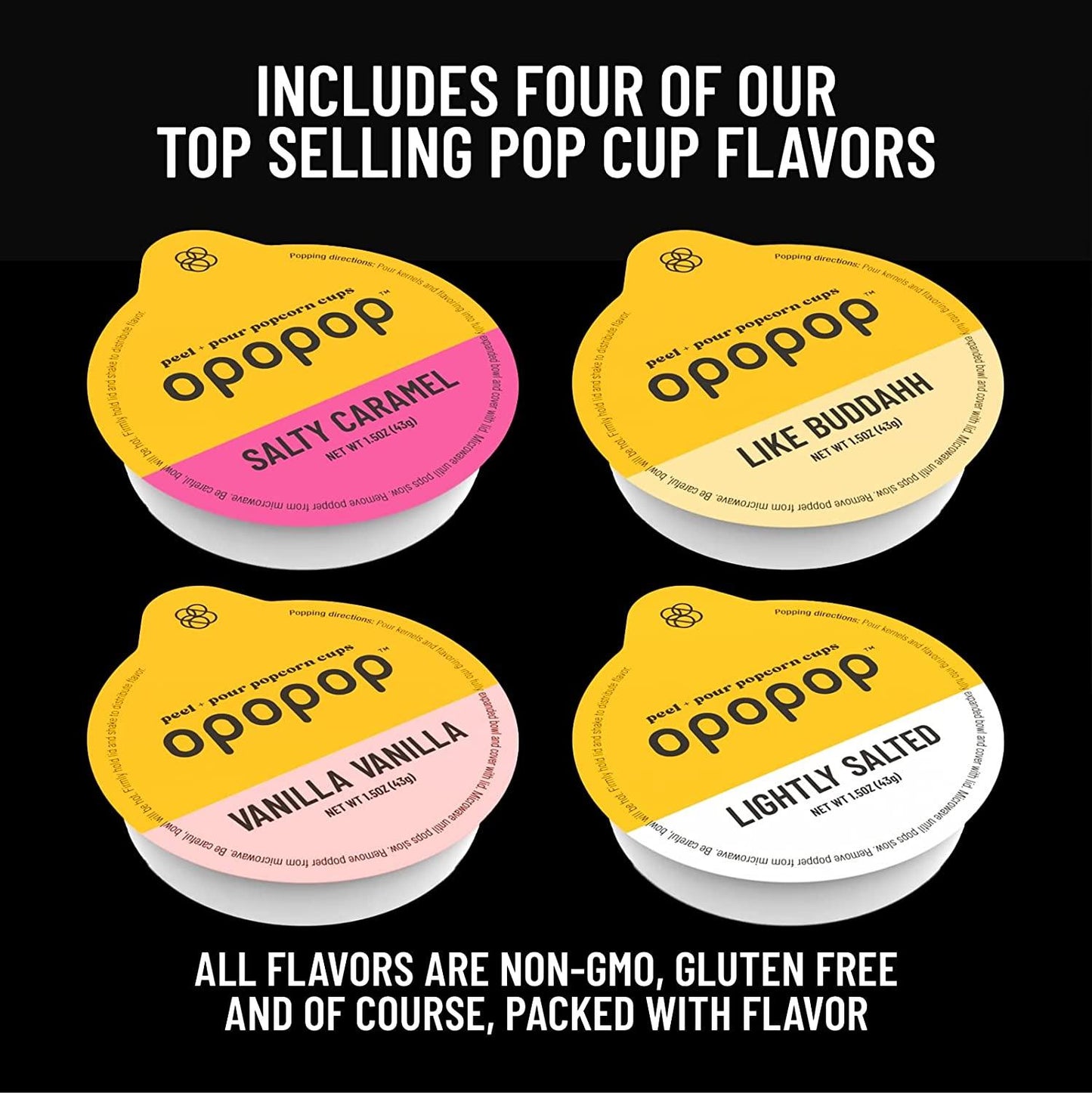 Opopop Gluten Free, Non-GMO Microwave Popcorn Starter Kit - Gourmet Popcorn Kit, Collapsible Silicone Popcorn Popper, Popcorn Maker - Variety Pack of 12