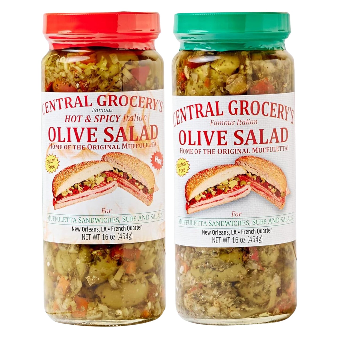 Central Grocery Olive Salad - 16 oz - Combo, Hot & Original - Pack of 2 - Perfect for Muffulettas, Sandwiches