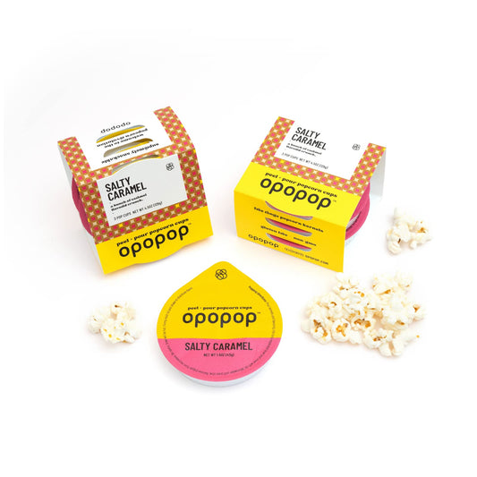 Opopop Gluten Free, Non-GMO Microwave Popcorn Pop Cups - Salty Caramel - Gourmet Kernels & Popcorn Flavoring - Pack of 6
