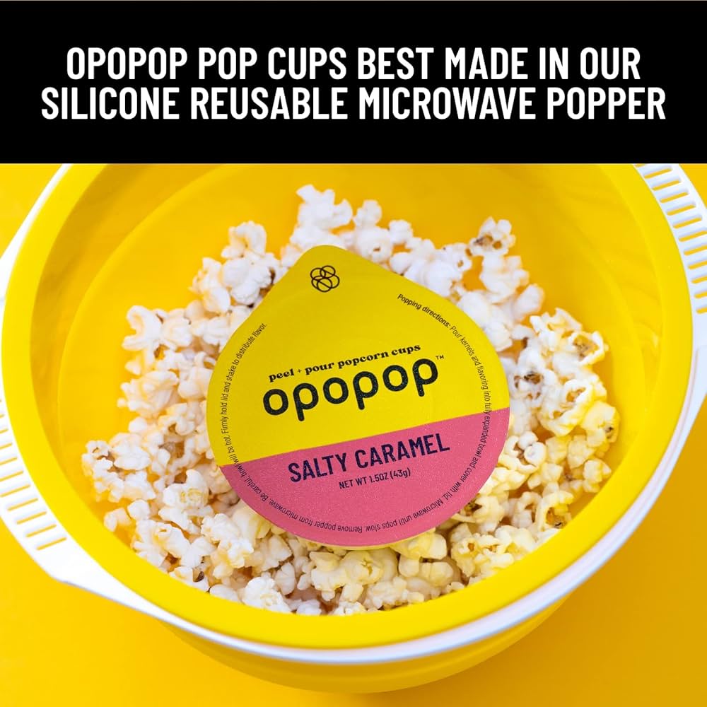 Opopop Gluten Free, Non-GMO Microwave Popcorn Pop Cups - Salty Caramel - Gourmet Kernels & Popcorn Flavoring - Pack of 6