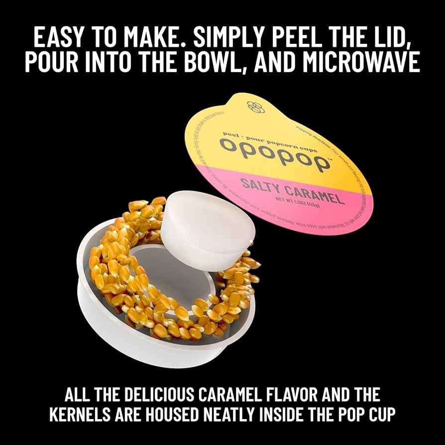 Opopop Gluten Free, Non-GMO Microwave Popcorn Pop Cups - Salty Caramel - Gourmet Kernels & Popcorn Flavoring - Pack of 6
