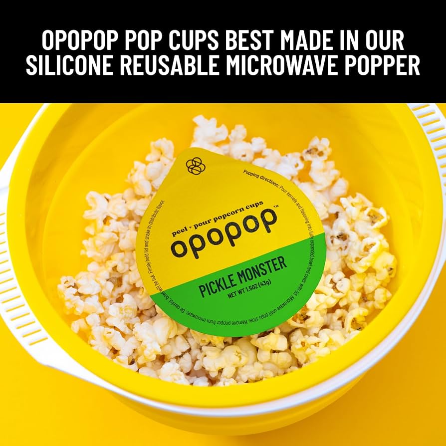 Opopop Gluten Free, Non-GMO Microwave Popcorn Pop Cups - Pickle Monster - Gourmet Kernels & Popcorn Flavoring - Pack of 6