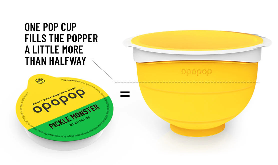 Opopop Gluten Free, Non-GMO Microwave Popcorn Pop Cups - Pickle Monster - Gourmet Kernels & Popcorn Flavoring - Pack of 6