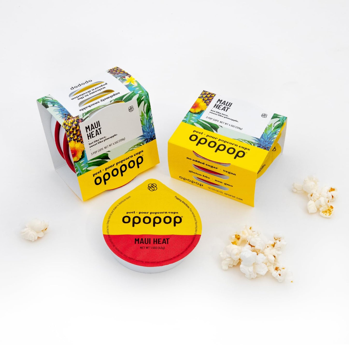 Opopop Gluten Free, Non-GMO Microwave Popcorn Pop Cups - Maui Heat - Gourmet Kernels & Popcorn Flavoring - Pack of 6