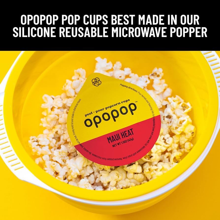 Opopop Gluten Free, Non-GMO Microwave Popcorn Pop Cups - Maui Heat - Gourmet Kernels & Popcorn Flavoring - Pack of 6