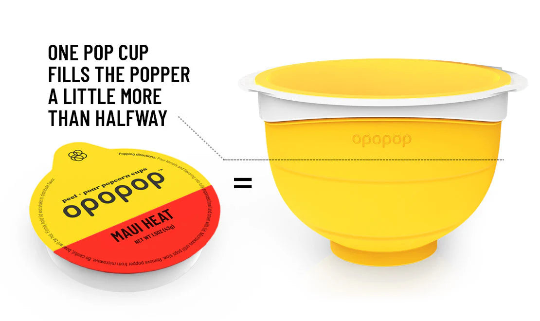 Opopop Gluten Free, Non-GMO Microwave Popcorn Pop Cups - Maui Heat - Gourmet Kernels & Popcorn Flavoring - Pack of 6