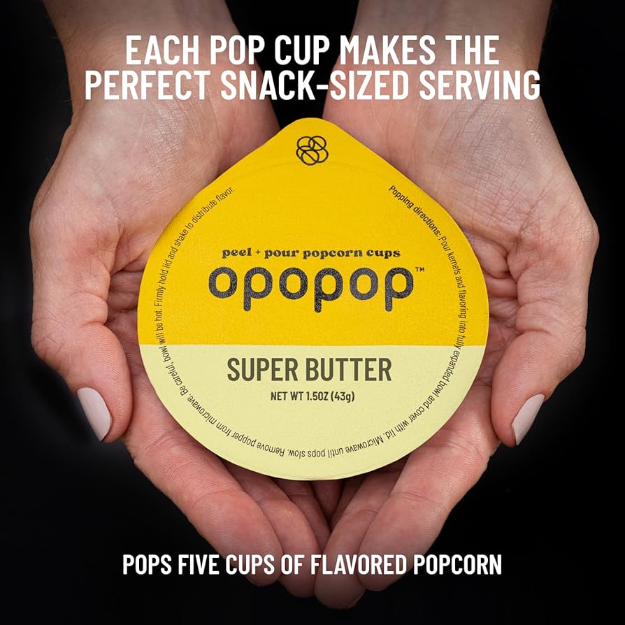 Opopop Gluten Free, Non-GMO Microwave Popcorn Pop Cups - Super Butter - Gourmet Kernels & Popcorn Flavoring - Pack of 6