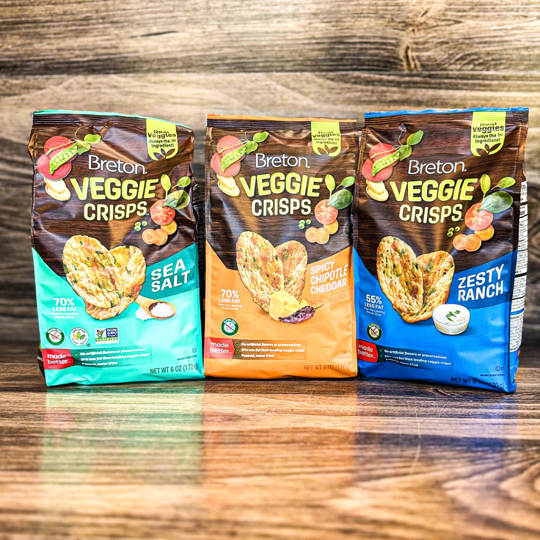 Breton Veggie Crisps Sea Salt - Popped not Fried Crisps, Made with Real Vegetables, Light and Crispy Gluten Free Chips - Pack of 12