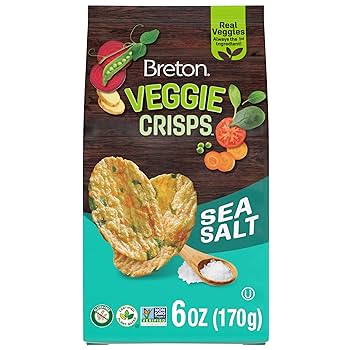 Breton Veggie Crisps Sea Salt - Popped not Fried Crisps, Made with Real Vegetables, Light and Crispy Gluten Free Chips - Pack of 12
