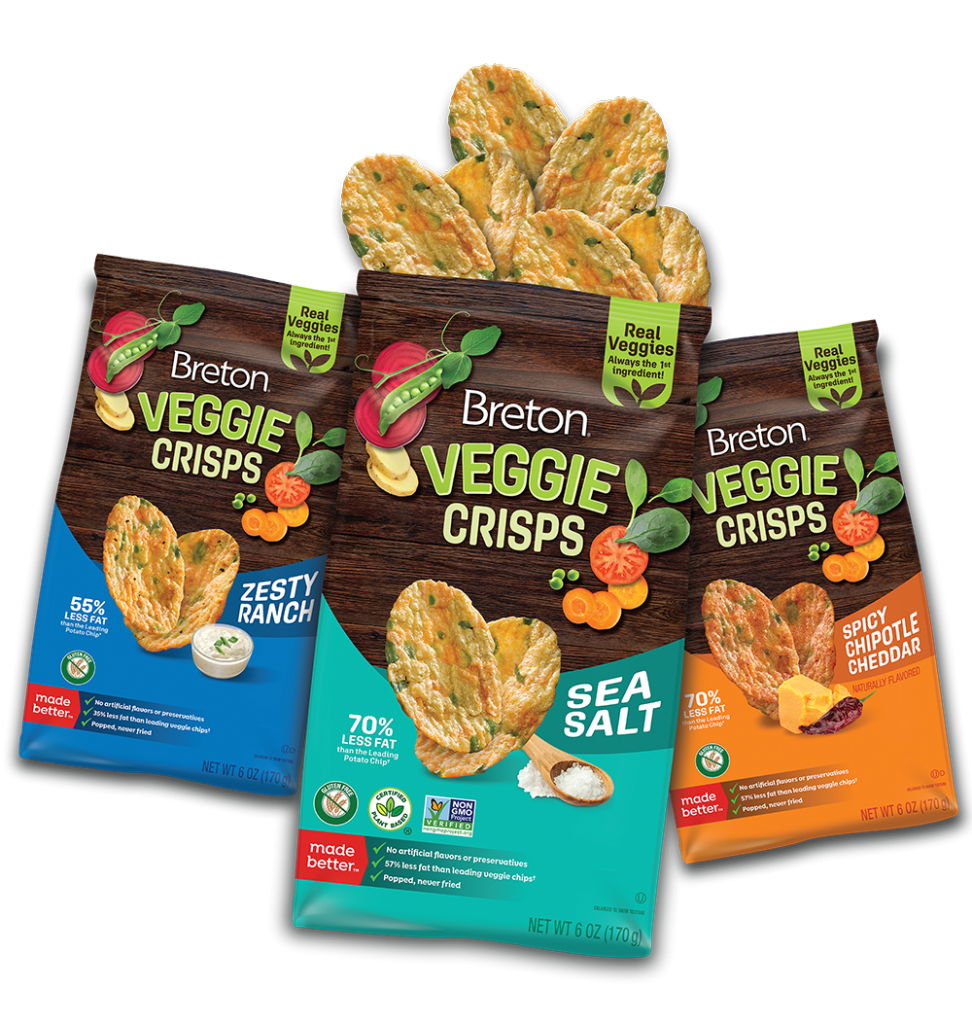 Breton Veggie Crisps Zesty Ranch - Popped not Fried Crisps, Made with Real Vegetables, Light and Crispy Gluten Free Chips - Pack of 12
