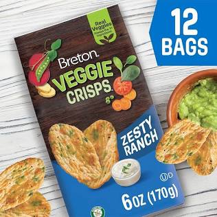 Breton Veggie Crisps Zesty Ranch - Popped not Fried Crisps, Made with Real Vegetables, Light and Crispy Gluten Free Chips - Pack of 12