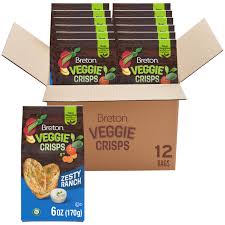 Breton Veggie Crisps Zesty Ranch - Popped not Fried Crisps, Made with Real Vegetables, Light and Crispy Gluten Free Chips - Pack of 12