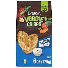 Breton Veggie Crisps Zesty Ranch - Popped not Fried Crisps, Made with Real Vegetables, Light and Crispy Gluten Free Chips - Pack of 12
