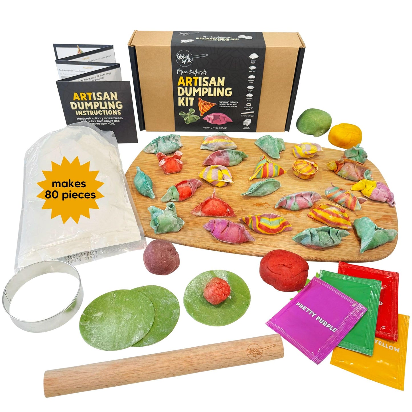 Gourmet Artisan DIY Dumpling Kit - including Ingredients, Dumpling Rolling Pin and Dumpling Cutter, Makes 80 Homemade Dumplings
