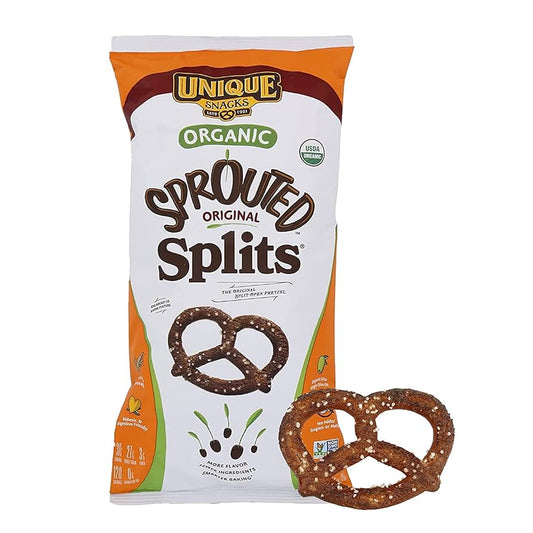 Unique Snacks Sprouted Splits Pretzels, Delicious Homestyle Baked Snack Bag, OU Kosher, and Non-GMO Food, 8 oz - Pack of 3