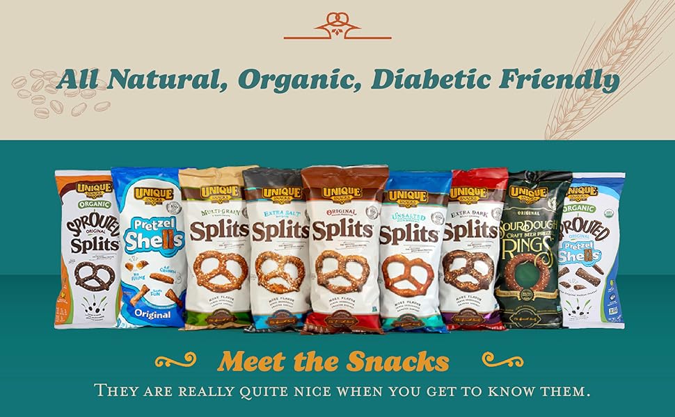 Unique Snacks Sprouted Splits Pretzels, Delicious Homestyle Baked Snack Bag, OU Kosher, and Non-GMO Food, 8 oz - Pack of 3