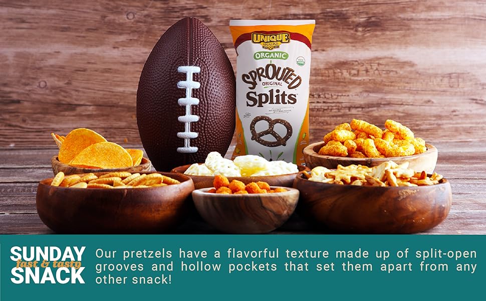 Unique Snacks Sprouted Splits Pretzels, Delicious Homestyle Baked Snack Bag, OU Kosher, and Non-GMO Food, 8 oz - Pack of 3
