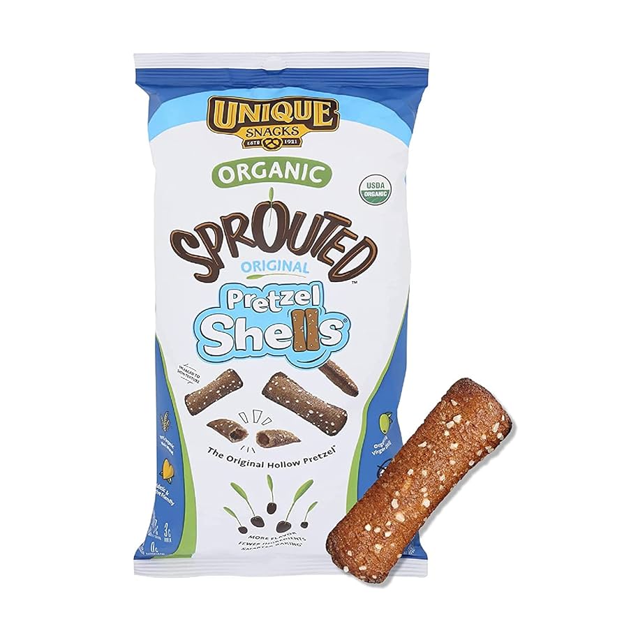 Unique Snacks Sprouted Pretzel Shells, Delicious Homestyle Baked Snack Bag, OU Kosher, and Non-GMO Food, 8 oz - Pack of 3
