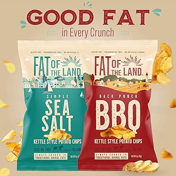 Fat of the Land Sea Salt Potato Chips - Gluten Free Kettle Chips - Preservative Free - No Artificial Flavors - No Seed Oils - Rich in Vitamin D - 5 oz- Pack of 2