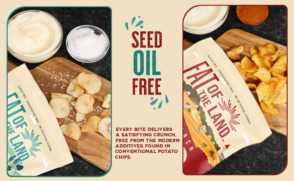 Fat of the Land Sea Salt Potato Chips - Gluten Free Kettle Chips - Preservative Free - No Artificial Flavors - No Seed Oils - Rich in Vitamin D - 5 oz- Pack of 2