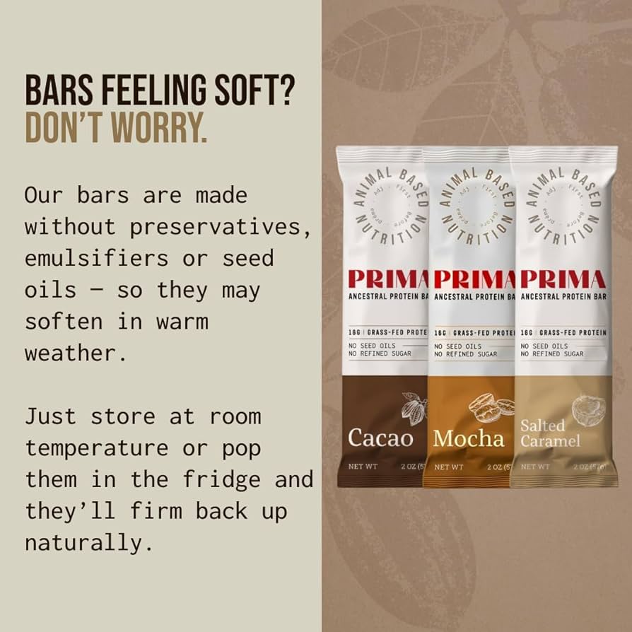 PRIMA ANCESTRAL PROTEIN BAR Grass Fed Protein Bars, Variety Pack - Seed Oil Free, Gluten Free, Low Carb Snacks - Pack of 7