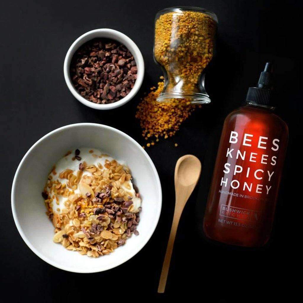 Our Favorite Hot Honey Variety Collection - Mikes Hot Honey, Momofuku Hot Honey Chili Crunch, Bushwick Kitchen Bees Knees Spicy Honey and Red Clay Peach Infused Hot Honey - Pack of 4