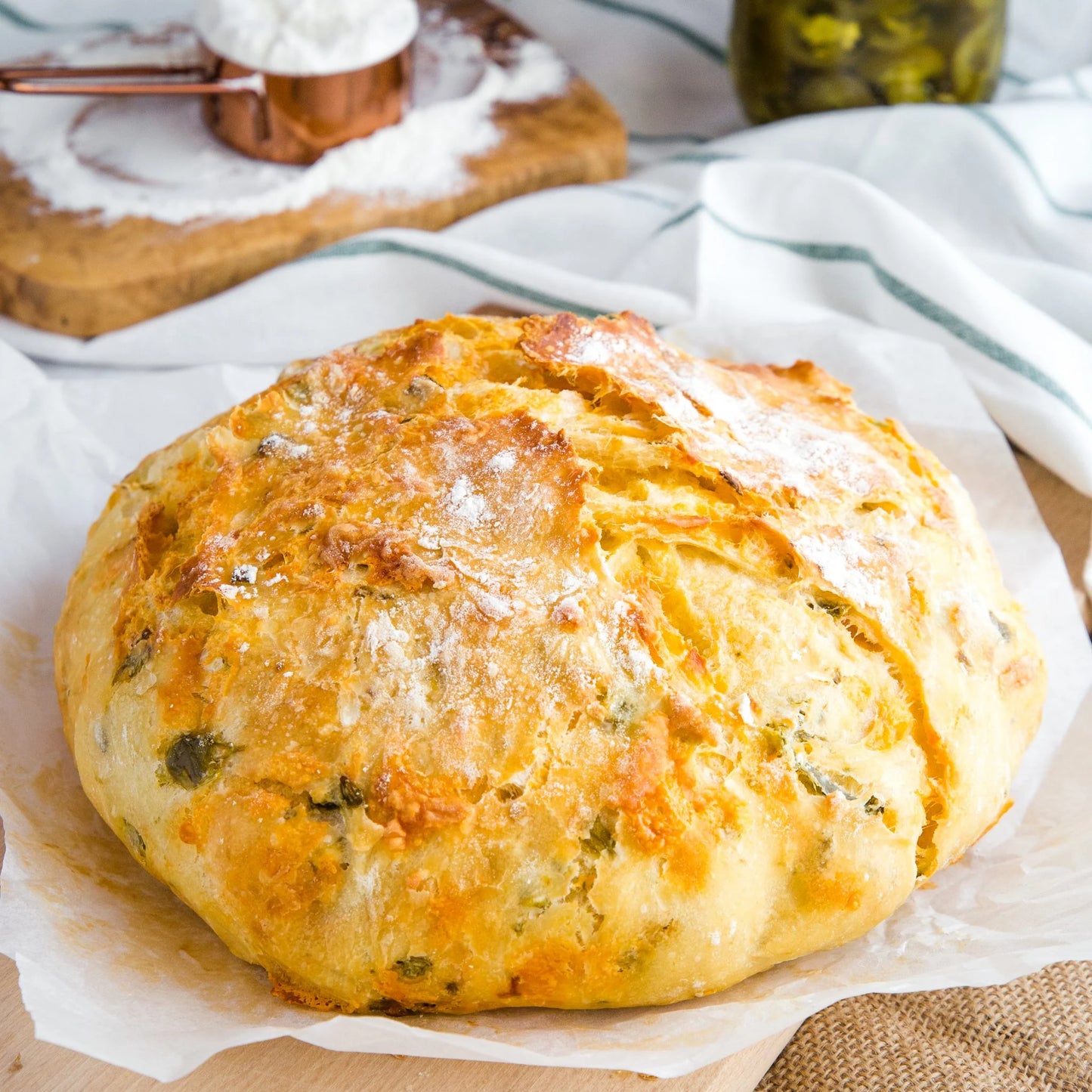 Rustic Sourdough Cheese Bread - Serrano Peppers Jalapeños Chile Cheddar Cheese Artisan Bread, Ancient Grains