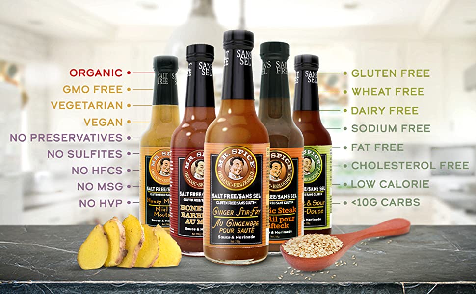 Mr. Spice Salt Free Award-Winning Taste Ginger Stir Fry Sauce - Low Sodium Sauce, Organic, No Salt, Gluten Free