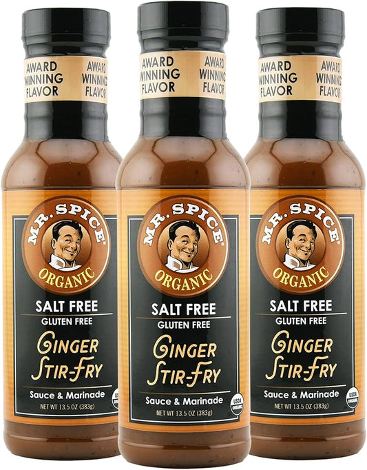 Mr. Spice Salt Free Award-Winning Taste Ginger Stir Fry Sauce - Low Sodium Sauce, Organic, No Salt, Gluten Free - Pack of 3