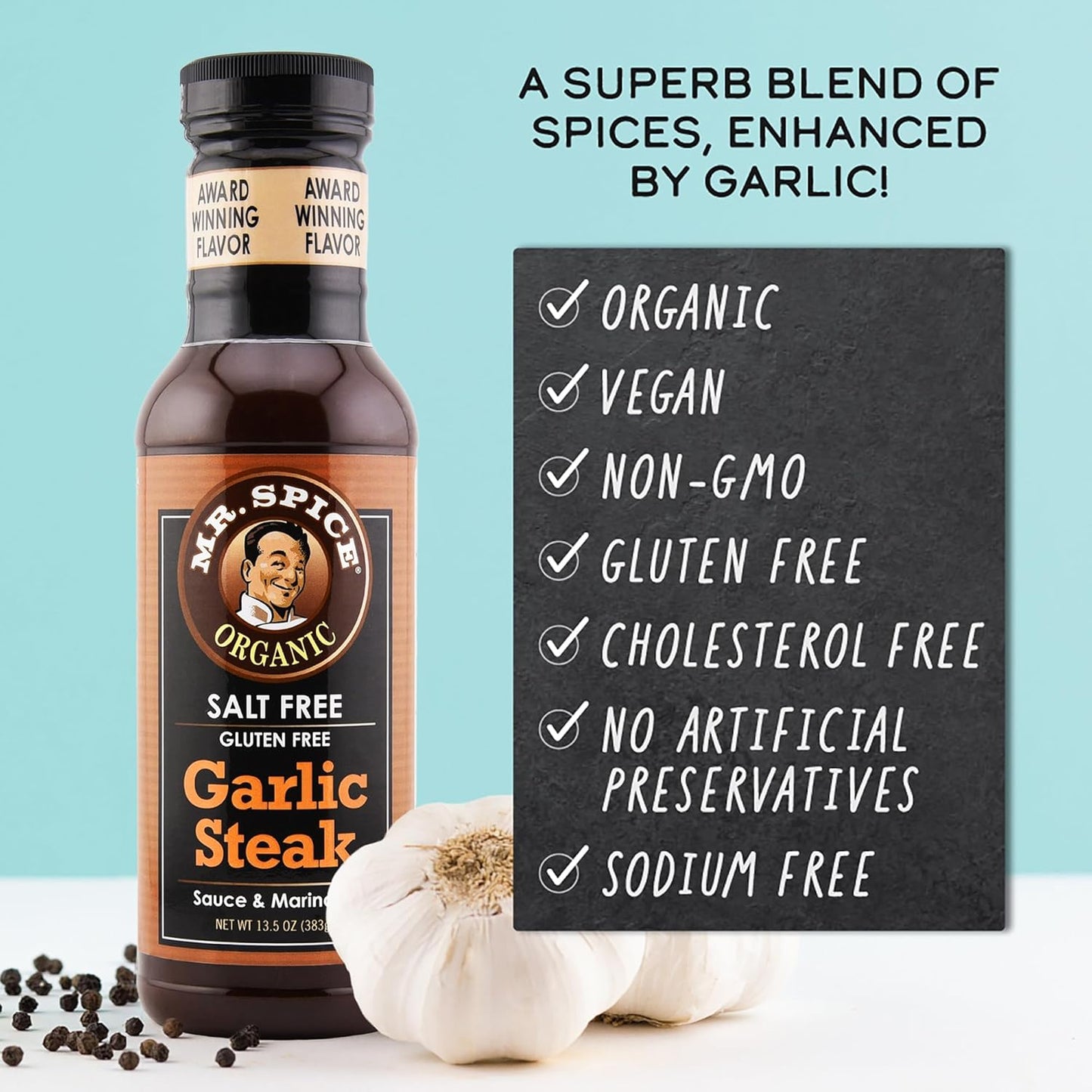 Mr. Spice Salt Free Award-Winning Taste Original Variety Pack - Garlic Steak, Honey BBQ, Tangy Bang Sauce - Low Sodium, Organic, No Salt, Gluten Free - Pack of 3