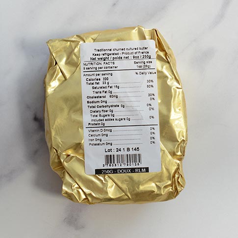Beurre De Baratte Doux Salted Churned Butter by Rodolphe Le Meunier - 8.8 oz - Hand-made - Imported from France