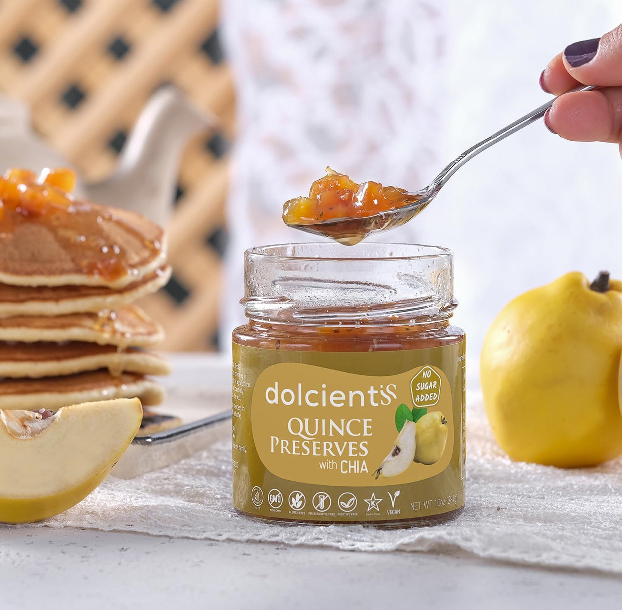 Dolcientis Preserves with Chia Seeds - Strawberry, Tart Cherry and Quince Preserves - 100% Natural, Sugar Free, Non GMO, Vegan, Gluten Free, Preservative Free Jelly, Additive Free, Low Calorie Paleo Friendly - Pack of 3