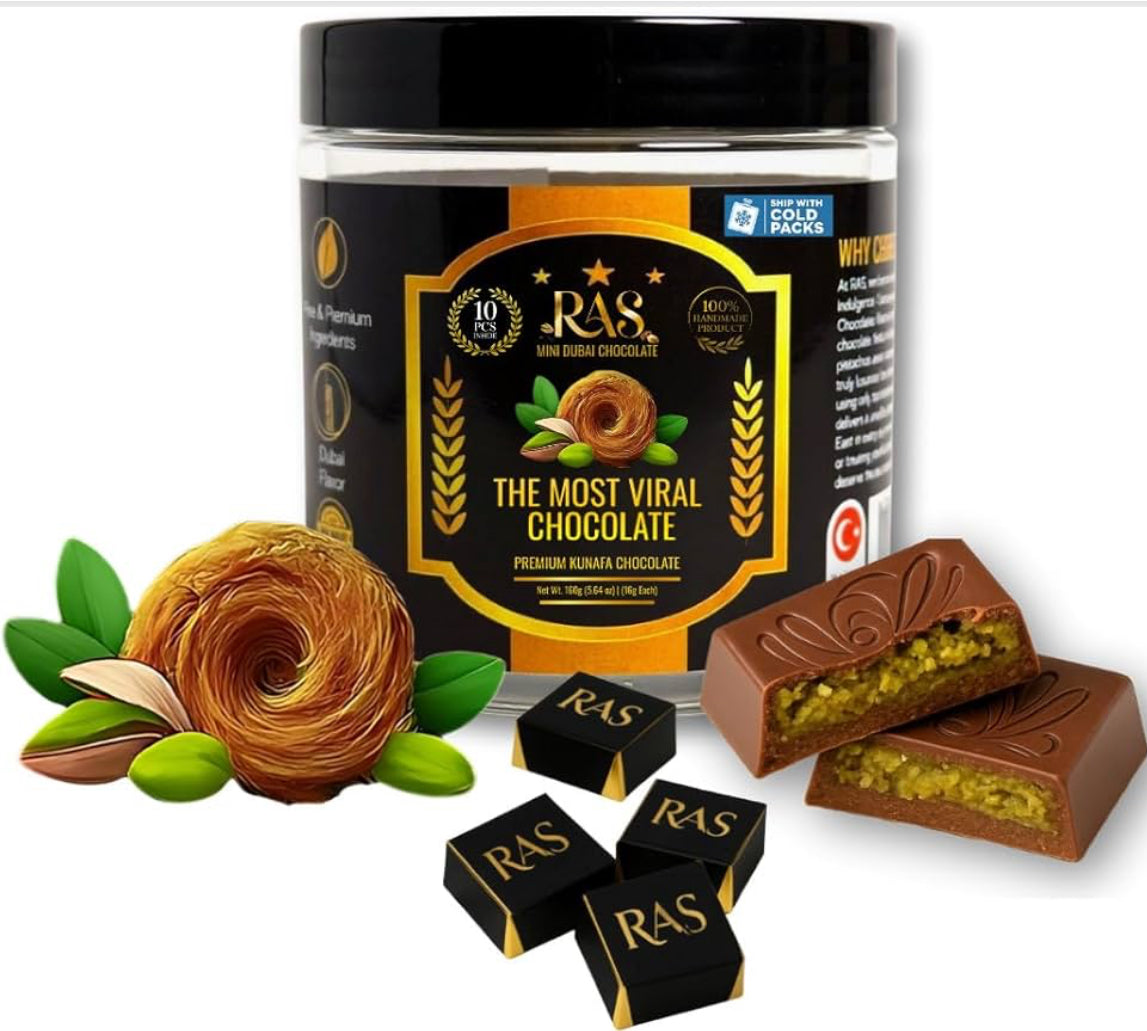 Dubai Chocolate Individually Wrapped Pistachio Knafeh Inspired Chocolates, Belgian Milk Chocolate - 10 Count