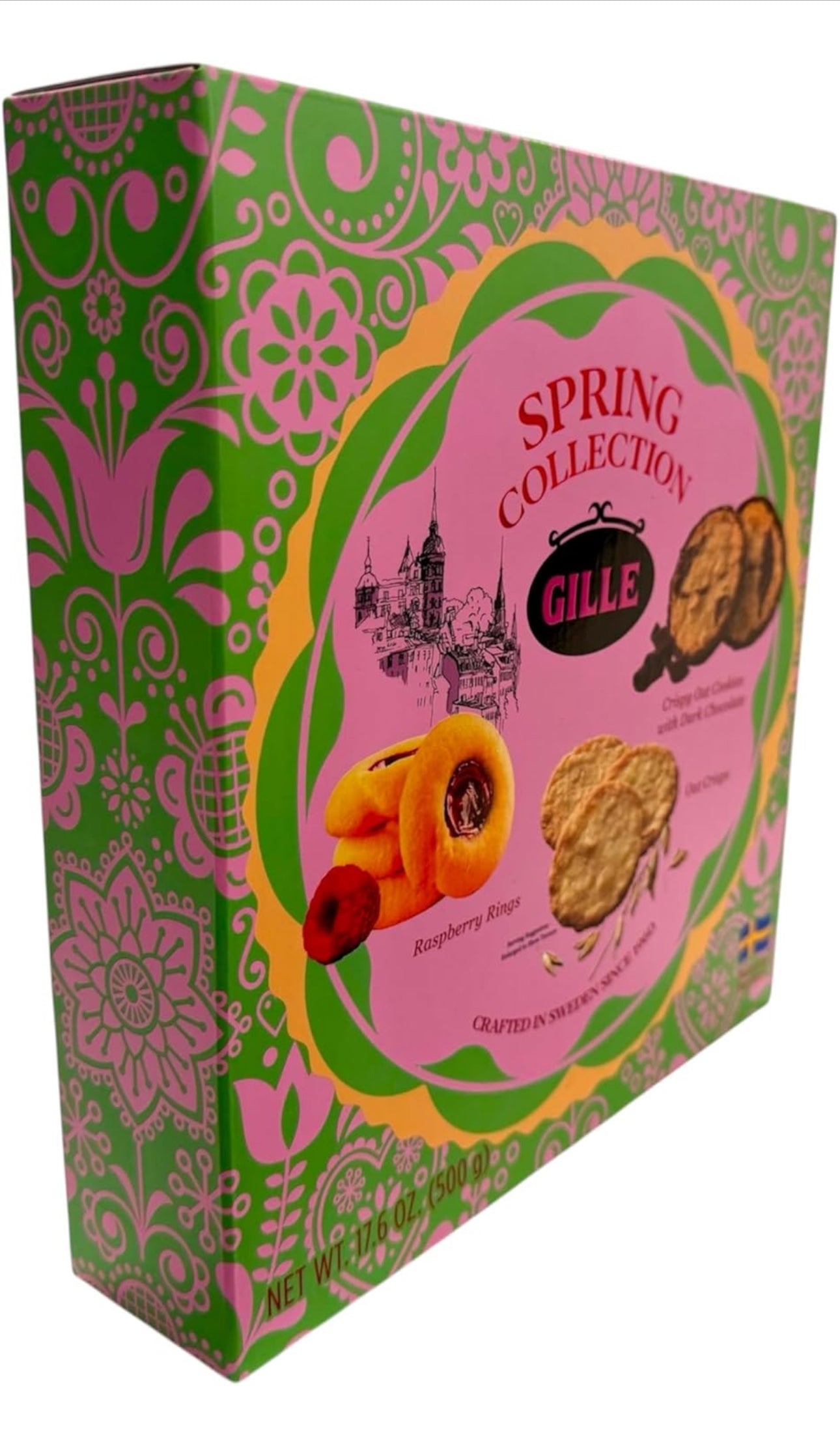 Gille Spring Collection Crispy Oat Cookies with Dark Chocolate, Raspberry Rings, Oat Crisps, Baked in Sweden
