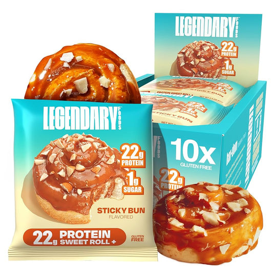 Legendary Foods 22g Protein Sweet Roll – Premium High Protein Snack Cakes, Low Carb Meal Replacement, Gluten Free & Keto Friendly Rolls, No Added Sugar, Diabetic Friendly – Pack of 10