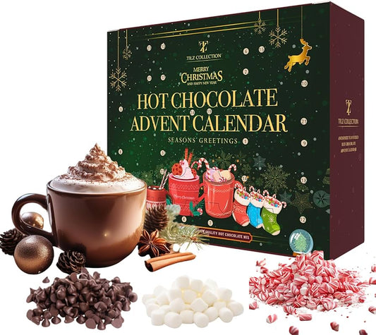 Hot Chocolate Advent Calendar 2025 - Gourmet Luxury 24 Hot Chocolate Selection Variety Flavors
